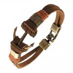 Lt. Brown Leather Bracelet w/ Ancient Gold Tone Anchor Charm