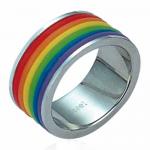 Stainless Steel Ring With Rainbow Colors - Gay Pride